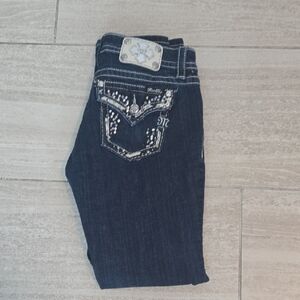 Miss Me Denim Skinny Jeans in Dark Indigo with Embellished Pockets